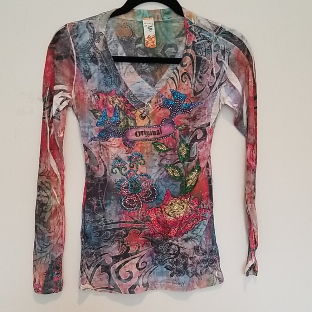 Top multi color with bead/crystal embellish (S)